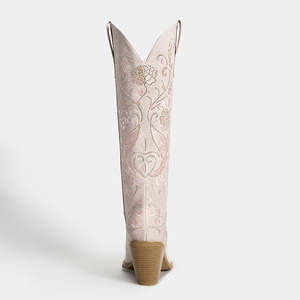 WETKISS <span class=keywords><strong>Botas</strong></span> Vaqueras de Mujer con Bordado Floral Estilo Western, Pedrería, Tacón Grueso y Punta Puntiaguda, Altura hasta la Rodilla, MOQ <span class=keywords><strong>Bajo</strong></span> 1 Par - Product Image 5