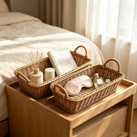 Panier à fruits et en-cas en rotin PP tressé, fait main, écologique, de qualité alimentaire, avec poignées, facile à nettoyer, pour la décoration de la maison, de la cuisine et de la table