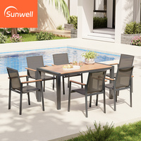 Prix de gros Mobilier d'extérieur de patio Ensemble de salle à manger en bois plastique Table et chaise de luxe en bois de teck avec cadre en aluminium pour restaurant