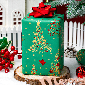 Green Christmas Tree and Red Berries <b>Pattern</b> Gift Wrapping <b>Paper</b> Double-Sided Coated Art <b>Paper</b> for Holiday Packaging - Product Image 1