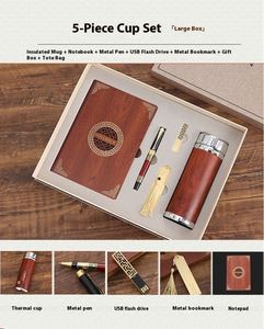 Coffret Cadeau d'Affaires Écologique Rétro Style Chinois de Luxe FUXI – En Stock – Mug, Carnet, Tasse, Clé USB à Grain de Bois Rouge, Sérigraphie - Product Image 3