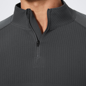 Haut de sport pour homme à fermeture éclair quart de tour sans couture, logo personnalisé, chemise de compression de gym, coupe musclée, entraînement, uni, extensible, printemps - Product Image 6