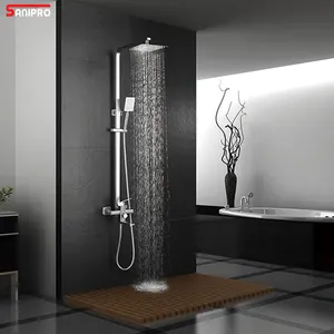 SANIPRO洁具调节高度不锈钢3功能浴室水龙头8英寸方形淋浴喷头雨水淋浴套装