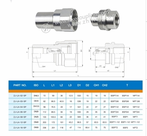 Série de raccords filetés verrouillables 6000 DN 6.3 69 MPA, raccord rapide fileté NPT, connecteurs rapides hydrauliques - Product Image 6