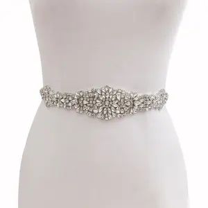 Cinturón de boda con diamantes de imitación y cristales plateados, accesorios de lujo para vestido de novia, fiesta