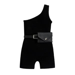 Conysonhot Vente Flash Vêtements d'été pour enfants Ensemble deux pièces : Débardeur rayé uni et short avec sac et ceinture - Product Image 2