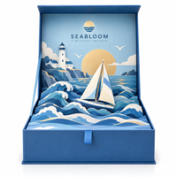 Boîte Cadeau en Papier 3D Thème Voile d'Océan, Emballage Rigide Magnétique, Design Phare et Bateau à Voile pour Cadeaux de Marque Premium
