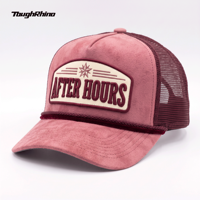 Casquette Trucker Vintage Rose en Daim et Maille, 5 Panneaux, Style A-Frame avec Corde, pour l'Automne, du Fabricant BSCI, avec Logo Brodé Personnalisé