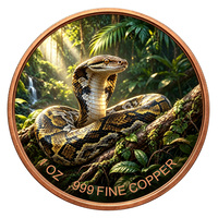 Pièce de collection en cuivre pur .999 de 1 once, motif serpent de la jungle Cobra, en cuivre rouge, pour la vente en gros