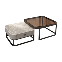 Table basse extensible de luxe 2025, table basse moderne en acier inoxydable et verre avec plateau en marbre, style carré, ensemble pour salon