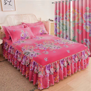 Wholesale Cheap Microfiber 5 Pieces <b>Bed</b> Skirt Set with Curtain king Size Bedding Set - Product Image 3