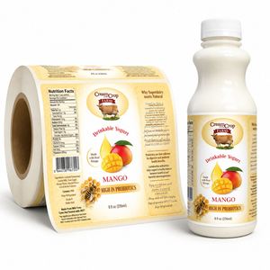 Autocollant d'emballage en papier rectangulaire auto-adhésif avec code-barres pour yaourt mangue CreamCrop Farms, format boisson, 8 fl oz - Product Image 1