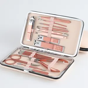Premium Quality 16PCS Manicure Set Nail Clipper Beauty Trimming Kit Durable Customized Logo with Leather Case