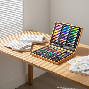 Set Artistico in Scatola di Legno da 150 Pezzi, Regalo per le Feste, Kit per Disegno e Pittura con Matite Colorate, Set di Cancelleria per Bambini, Compleanno, Natale - Product Image 5