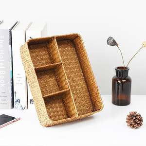 Plateau Vintage en jonc de mer Rectangle, boîte à bonbons, plateau en jonc de mer - Product Image 1