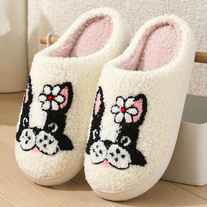 Pantoufles d'intérieur chaudes unisexes pour l'hiver : motif mignon de fleurs et de chiens de dessin animé, doublure en peluche, tissu en coton doux et semelle en EVA - Product Image 6