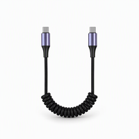 Cable de Carga Rápida Tipo-C a Tipo-C de 65W, Trenzado de Nailon, En Espiral, para Computadora, Teléfono, Tableta, Automóvil y Cámara