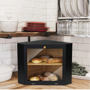 Boîte de rangement de <span class=keywords><strong>pain</strong></span> d'angle en bambou <span class=keywords><strong>à</strong></span> double couche de grande capacité en bois pour comptoir de cuisine - Product Image 5