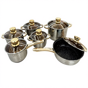 Set di <span class=keywords><strong>Pentole</strong></span> 12 Pezzi in Acciaio Inox con Manici Placcati Oro e Coperchi in Vetro, Include Padella, Wok, Friggitrice e Pentola per Zuppa - Product Image 6