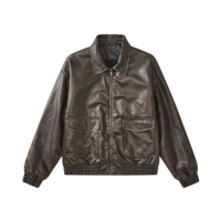 Chaqueta de Aviador Personalizada de Alta Calidad, Estilo Vintage, de Cuero, con Cuello Alto, Corte Holgado, Casual, Impermeable y Ecológica para Otoño