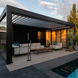 Vendita calda Pergola in alluminio per esterni sistema di tetto per Patio elettrico in alluminio bioclimatico tetto a lamelle casa attaccata Pergola