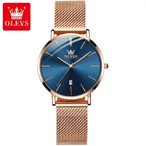 Ultra Dunne Horloges Olevs Rose Gold Horloge Voor Vrouwen Kalender Mesh Stalen Band Horloge Quartz Dames Horloges Relogio Feminino