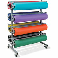 Dispensador de Papel Gris JH-Mech con 8 Estantes - Soporte Móvil Horizontal de Acero para Rollos de Papel de 36 Pulgadas de Ancho para Oficina y Estudio