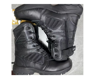 รองเท้าบูทหนังแท้สีดำ DFM13 แบบหุ้มข้อสูง 9 นิ้ว ระบายอากาศได้ดี พร้อมรองเท้าบูทหนังกลับสีกากีสำหรับการฝึกซ้อม MG Boots - Product Image 1