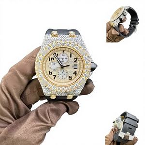 Reloj de pulsera de oro amarillo de 14 quilates con diamantes de moissanita, esfera negra de cristal de acero inoxidable, 10 bar, para uso diario, regalo para él - Product Image 1