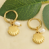 BJG0096E 18K Or Perle Boucles D'oreilles En Acier Inoxydable Bijoux avec Vadrouille Blanche Pierre Naturelle Cadeau pour Femmes Accessoire À La Mode
