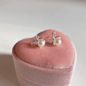 Korean Version S925 Pure Silver Bow <b>Pearl</b> <b>Earrings</b> Japanese Cute Design Fresh Sweet Small Fresh Sweet Bow <b>Pearl</b> <b>Earrings</b> for - Product Image 5