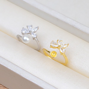 S925 Silver Adjustable Female Finger <b>Ring</b> Lucky Grass <b>Pearl</b> Accessory Open Style Inlay Fashionable Living <b>Ring</b> for 11 Sizes - Product Image 3