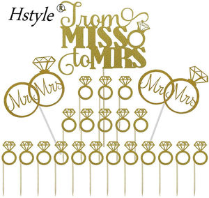 De Mademoiselle À Mme Gâteau Topper Mariée Douche Mariage Baccalauréat Décorations De Fête De Fiançailles Or Paillettes Pics Cupcake PQ422 - Product Image 1