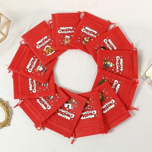 Bolsa de regalo navideña transfronteriza <span class=keywords><strong>Guss</strong></span> SD06 para dulces y galletas, con diseño de alce navideño de dibujos animados, bolsa de yute colorida con cordón. - Product Image 5