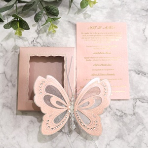 Biglietti d'invito fatti a mano a tema farfalla 3D rosa per baby shower e biglietti d'invito personalizzati per il primo compleanno del bambino - Product Image 5