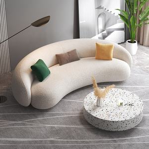 घरेलू फर्नीचर आधुनिक डिजाइन लिविंग रूम सेट नॉर्डिक 4 सीटर अद्वितीय आरामदायक कपड़े मखमली सफेद सोफा - Product Image 2