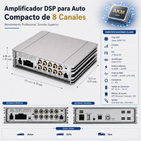 Amplificateur de voiture professionnel 4 canaux classe D, processeur audio DSP 8 canaux, qualité d'usine japonaise AKM RMS 4x60W+4x25W