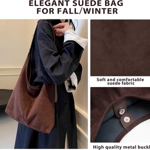 Boshiho High Quality Women Suede Bags Leather Slouchy Adjustable Strap Hobo <b>Tote</b> Bag Shoulder Purse <b>Zip</b> Handbag - Product Image 5