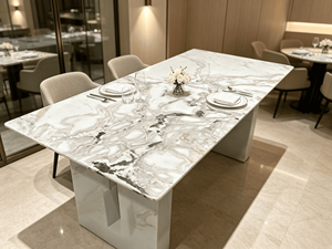 Table à manger de luxe en quartzite blanc Fendi naturel, table à manger rectangulaire moderne en marbre bleu sodalite pour villa, maison, hôtel - Product Image 3