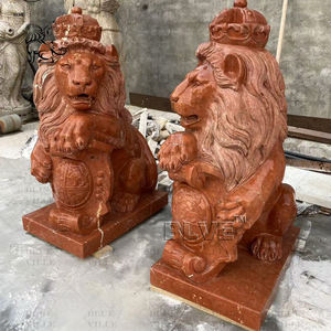Blve ประติมากรรมรูปสัตว์รูปปั้น<span class=keywords><strong>สิงโต</strong></span>หินอ่อนพร้อมลูกบอลหินธรรมชาติสีแดงประตูหน้ากลางแจ้งขนาดเท่าชีวิตจริง - Product Image 3