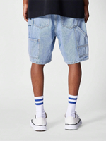 ZY-Short cargo décontracté en coton délavé bleu, logo personnalisé brodé, coupe ample unie, charpentier, jean, jorts baggy pour hommes
