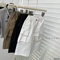 Pantalon cargo en coton tricoté pour enfants (garçons et filles) avec poche asymétrique, détail de sangle, taille élastique, jambe large, léger, style hip-hop, longueur mollet