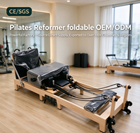 MJD Fitness Factory Grosir Alat Pilates Reformer Lipat dari Kayu Maple Solid, Tempat Latihan Inti Pilates Lipat yang Dapat Disesuaikan