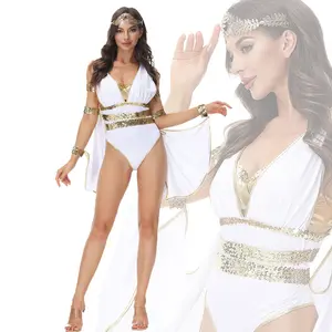 白色阿拉伯埃及艳后希腊女神嘉年华派对表演角色扮演服装女性一体式连身衣紧身衣舞台表演服