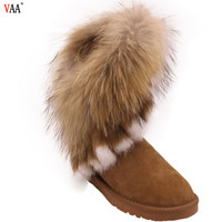 Bottes d'hiver/automne en cuir thermique mi-mollet pour femmes avec fourrure de renard, personnalisables avec logo et couleur, support ODM/OEM, vente en gros