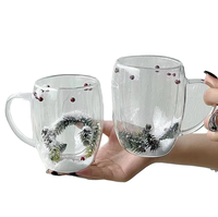 Tasses à café en verre borosilicate à double paroi, style boule de neige, pour Noël, verres à eau et à thé, design européen pour la maison