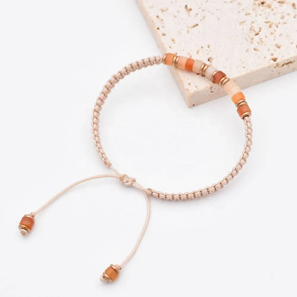 Handmade Jewelry Adjustable Woven Cotton Natural Stone Beads Bijoux Women Bracelet