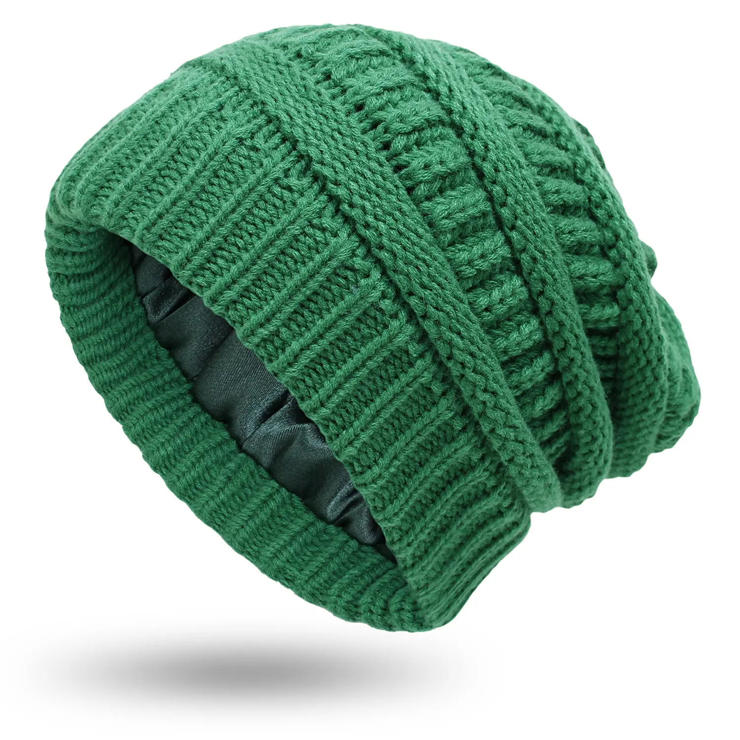 Gorro de lana forrado de satén cálido con logo personalizado, gorros de invierno para protección de peinado