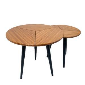 Modern Wood Coffee <b>Table</b> With <b>Nesting</b> Design Midcentury Style Living Room Furniture Black Metal Legs - Product Image 2