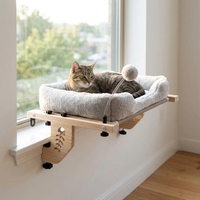 Hamac pour chat à fixer sur fenêtre sans perçage, cadre en bois massif, lit pour chat peu encombrant avec coussin moelleux pour chats d'intérieur OEM ODM
